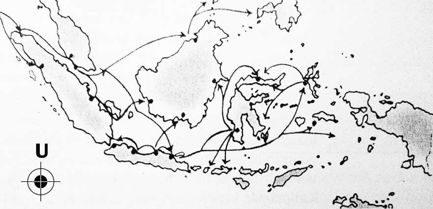 Map of Routes of Islam spread in Indonesia
