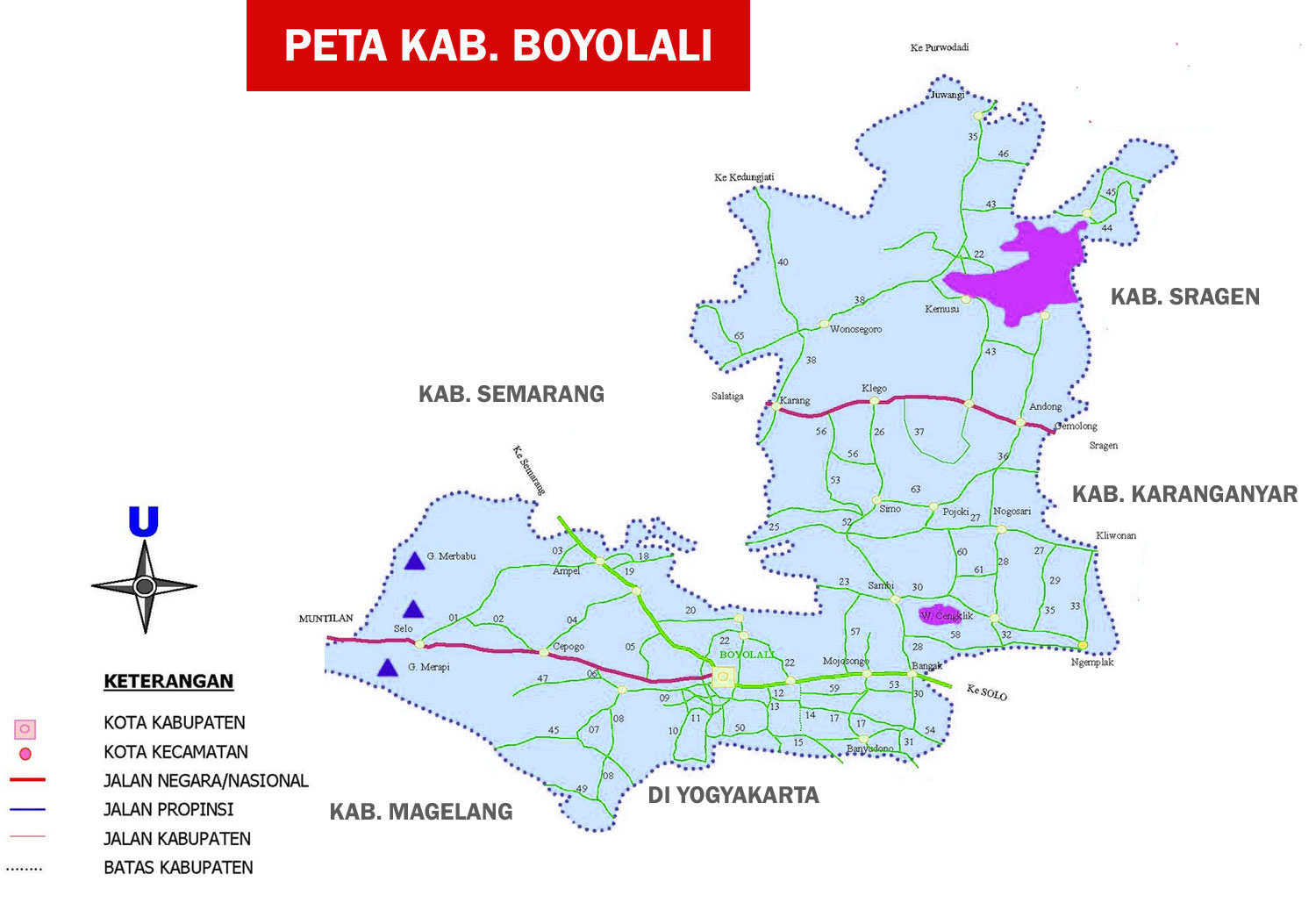 Peta Kabupaten Boyolali Lengkap 19 Kecamatan