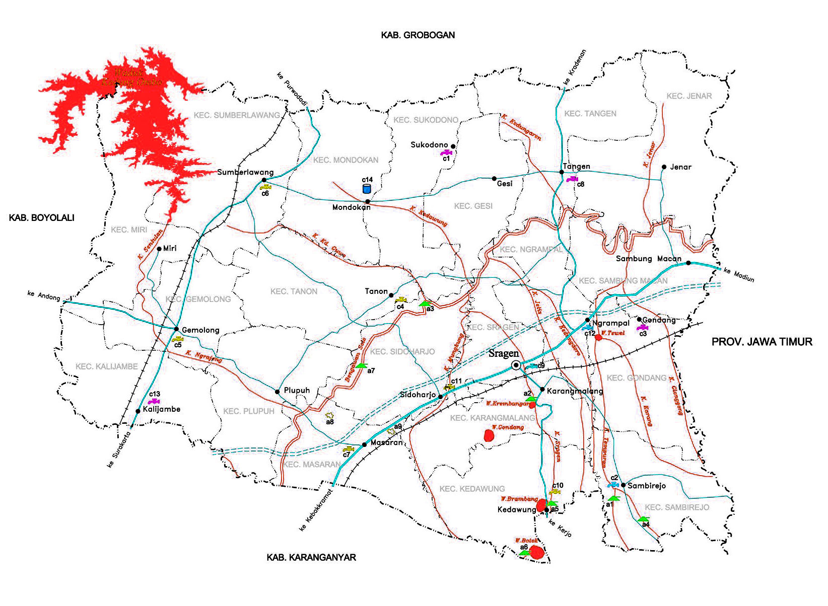 Peta Kabupaten Sragen Lengkap 20 Kecamatan