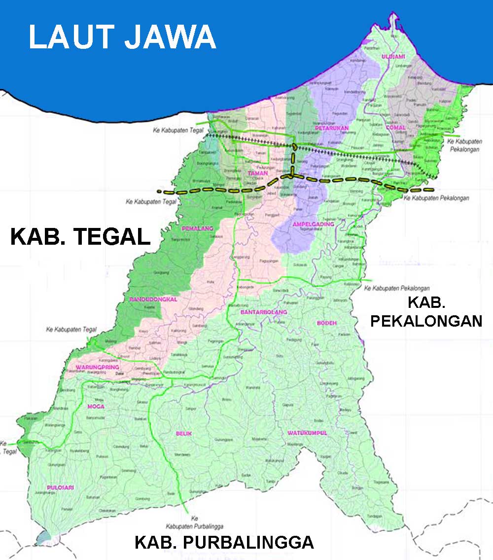 Peta Kabupaten Pemalang Lengkap 14 Kecamatan