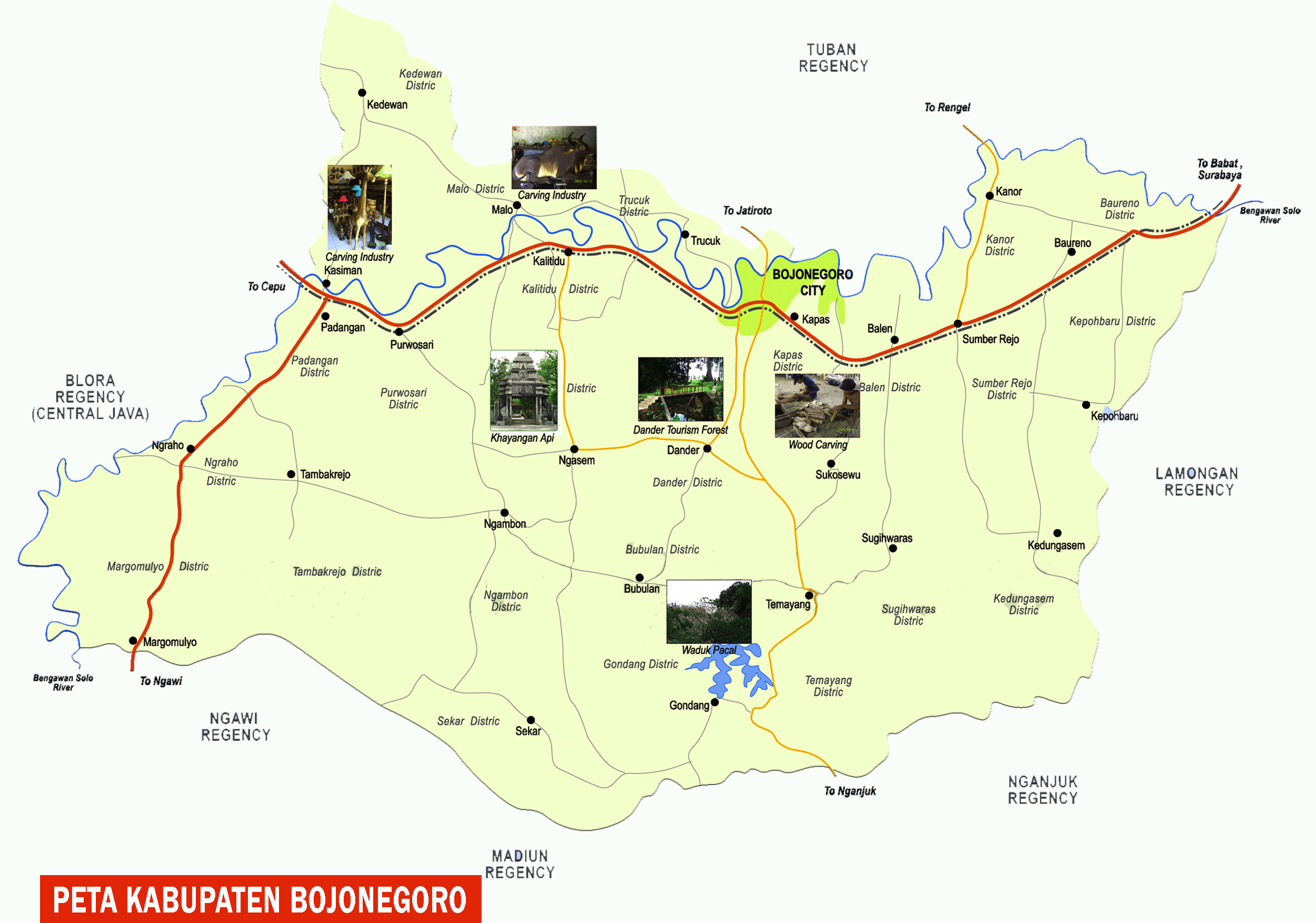 Peta Kabupaten Bojonegoro Lengkap 28 Kecamatan