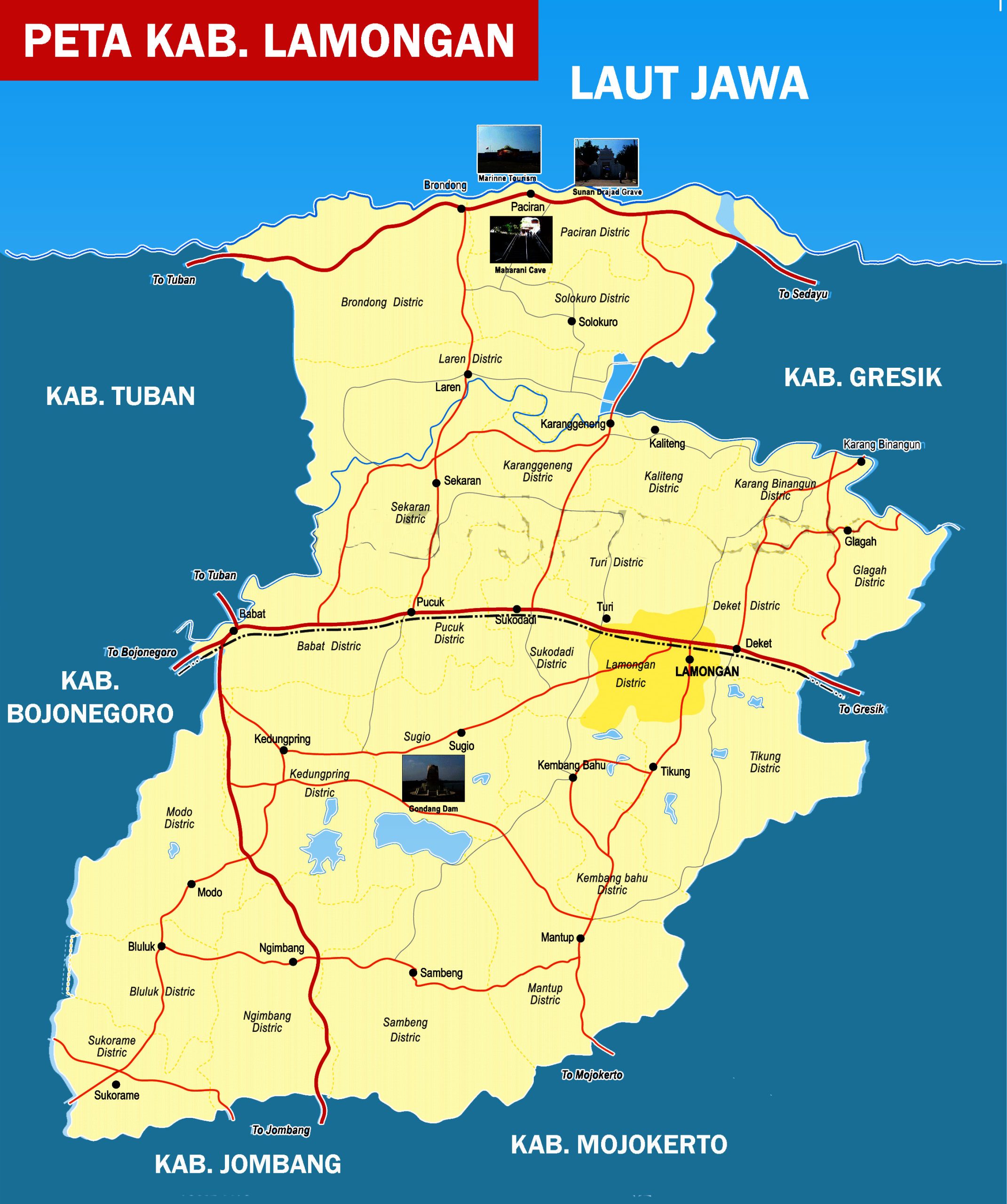 Peta Lamongan, Jawa Timur Lengkap 27 Kecamatan