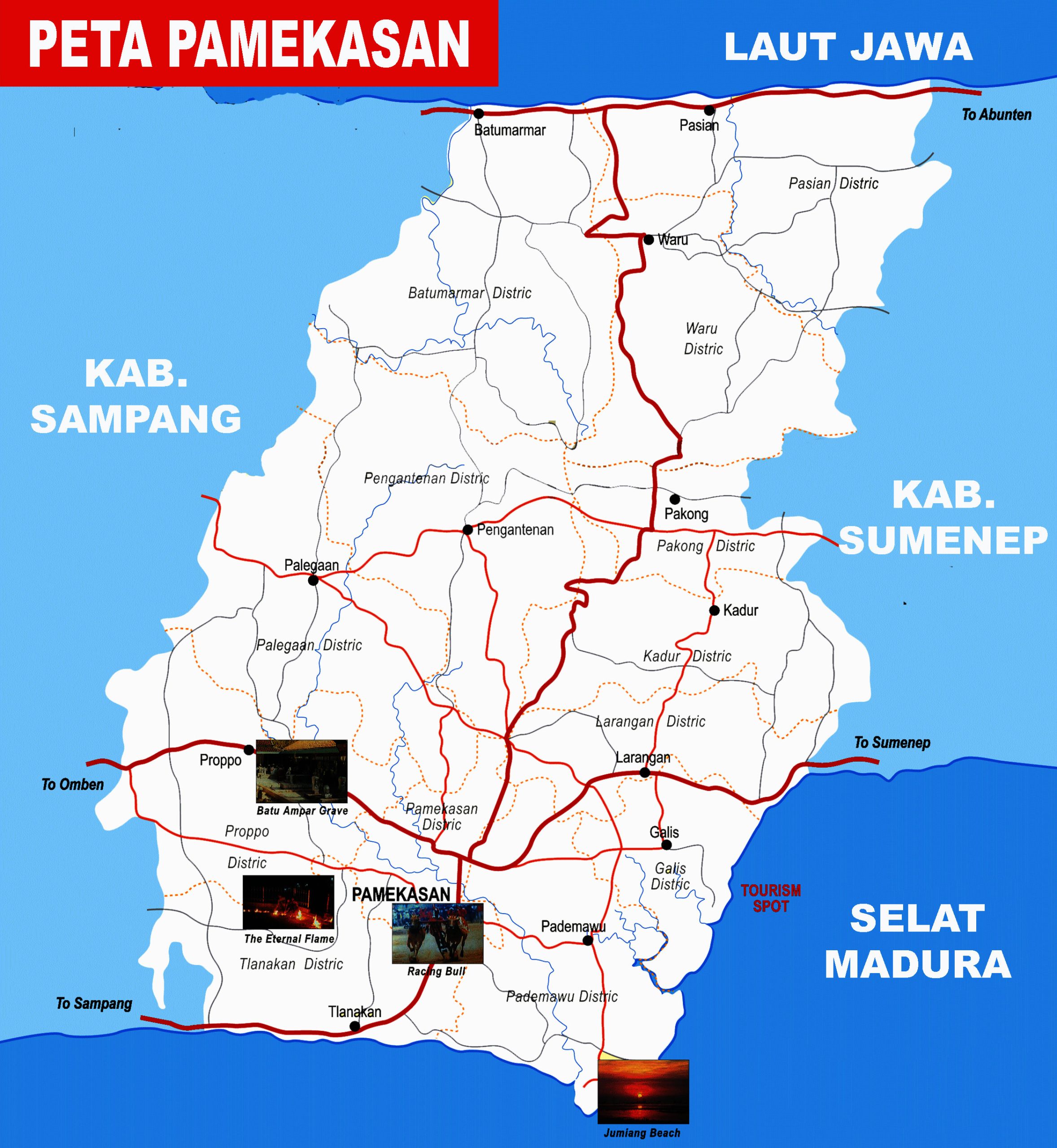 Peta Pamekasan Lengkap 13 Kecamatan