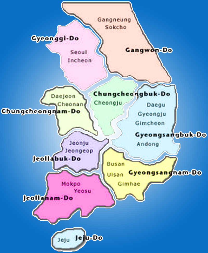 Peta provinsi di Korea Selatan Gambar Peta provinsi di Korea Selatan