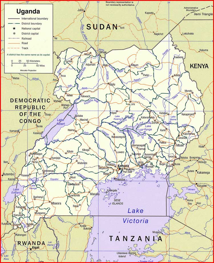 Peta politik Uganda Gambar Peta politik Uganda