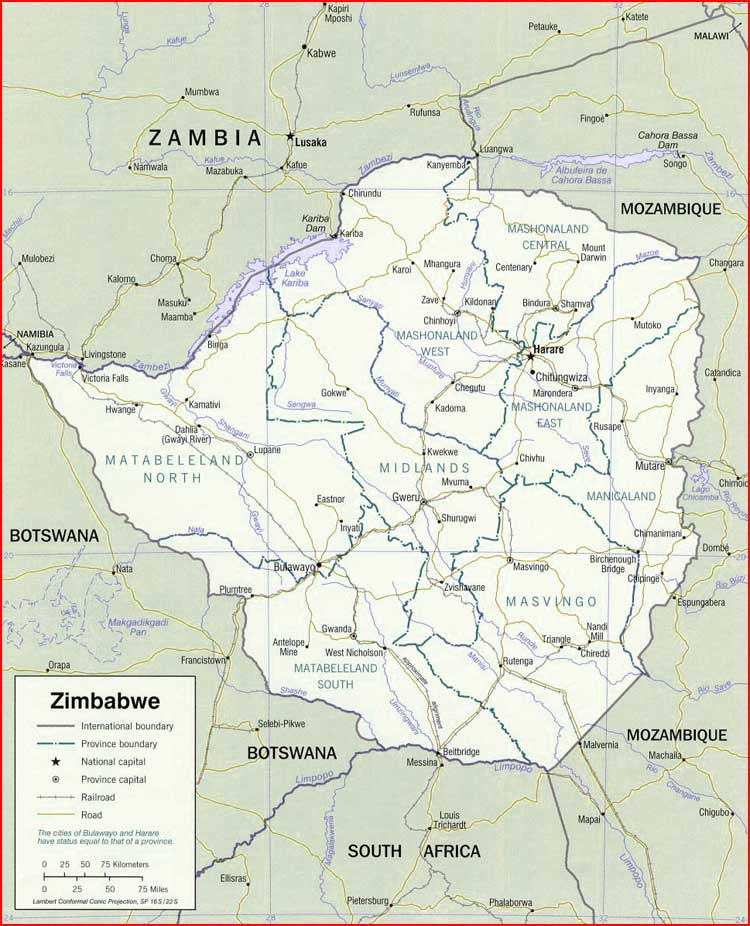 Peta politik Zimbabwe Gambar Peta politik Zimbabwe