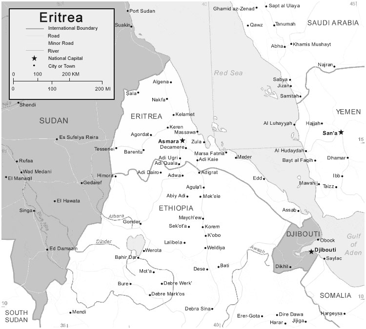 Black and white Eritrea map image: Black and white Eritrea map