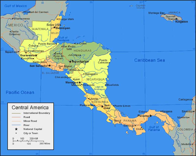 Central America Map Countries and Capitals