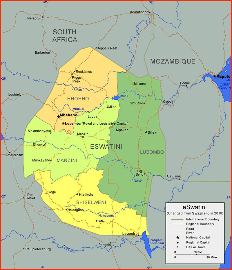 eSwatini (Swaziland) Map Africa
