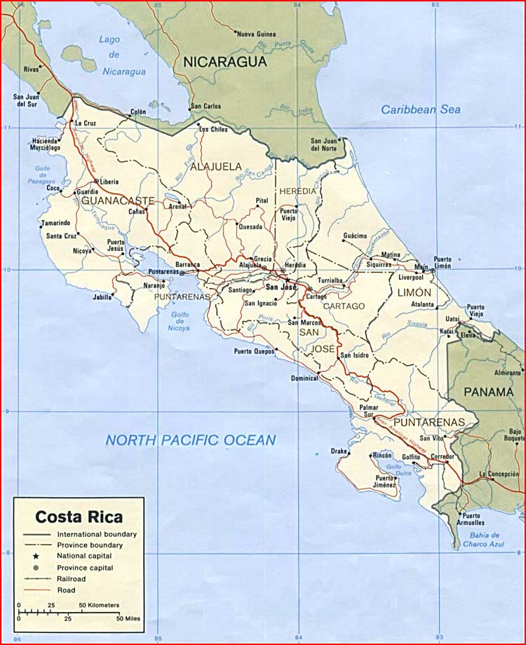 Peta politik Kosta Rika Gambar Peta politik Kosta Rika