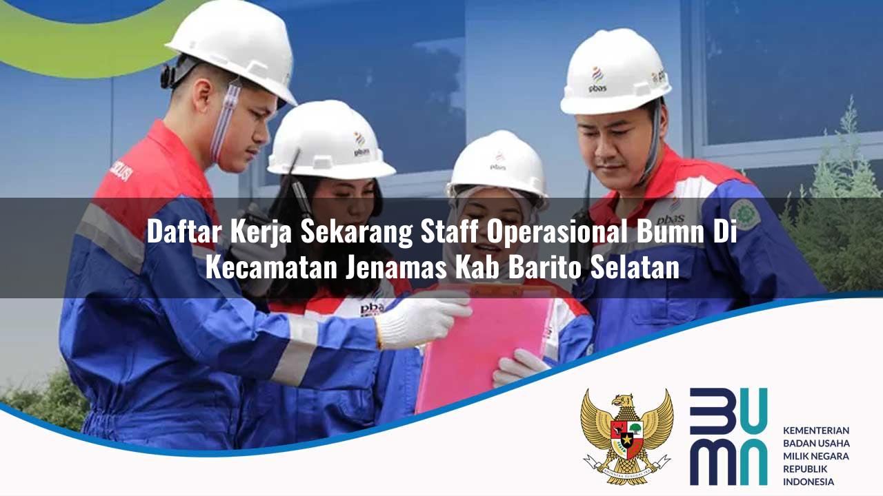 Daftar Kerja Sekarang Staff Operasional BUMN di Kecamatan Jenamas, Kab. Barito Selatan