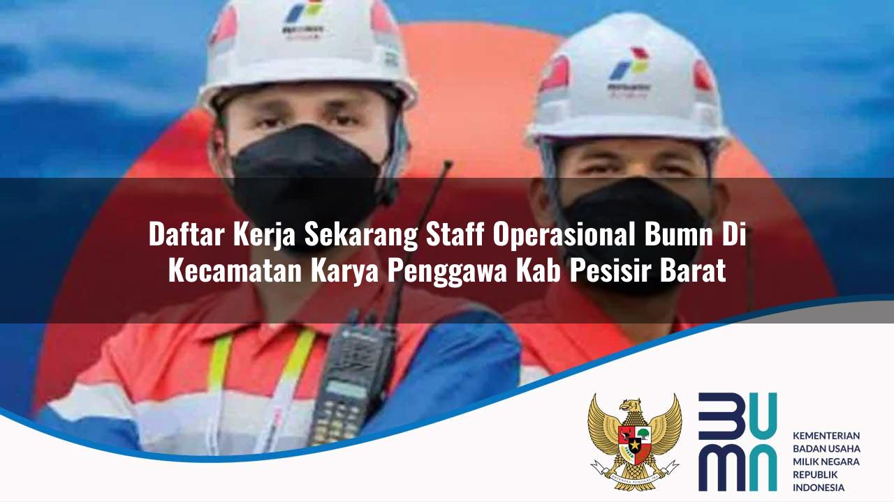 Daftar Kerja Sekarang Staff Operasional BUMN di Kecamatan Karya Penggawa, Kab. Pesisir Barat