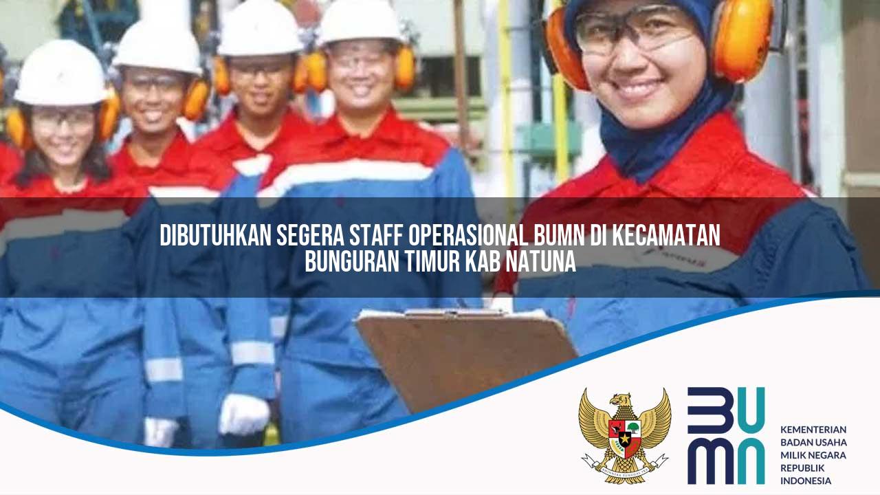 Dibutuhkan Segera Staff Operasional BUMN di Kecamatan Bunguran Timur, Kab. Natuna